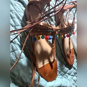 Vince Camuton Brown SoftBall Material  Women's Leather Sandals